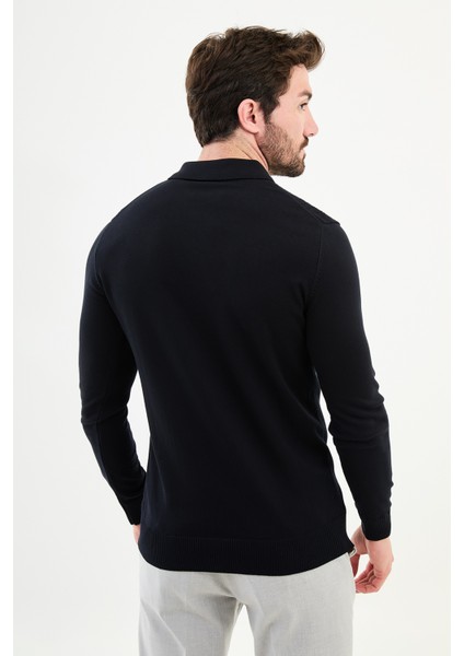 Çizgili Lacivert Slim Fit Polo Yaka Erkek Triko Kazak modelleri