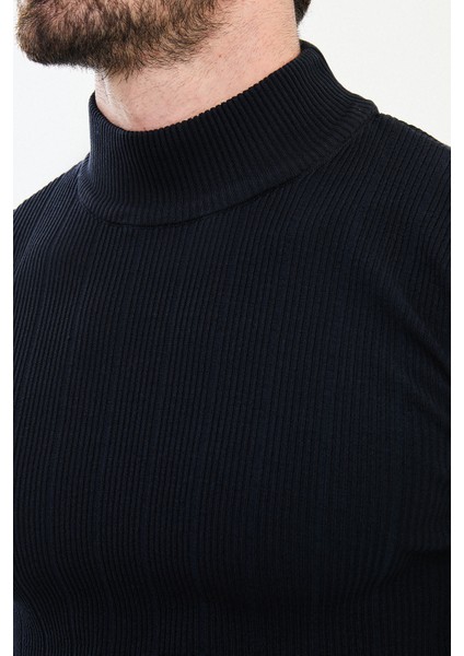 Çizgili Lacivert Slim Fit Yarım Balıkçı Yaka Erkek Triko Kazak fiyatları