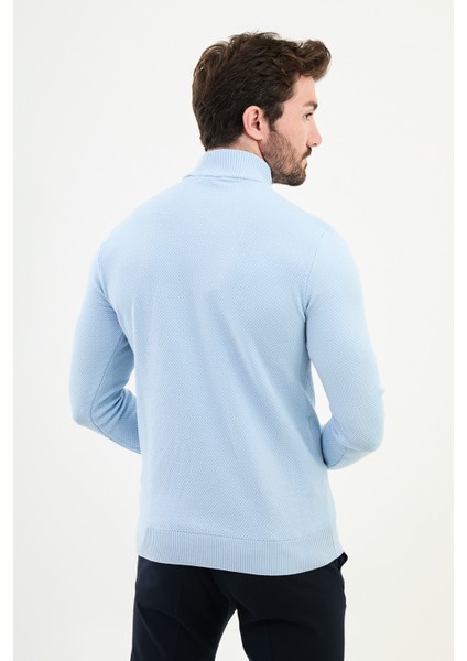 Dokulu Mavi Slim Fit Yarım Balıkçı Yaka Erkek Triko Kazak modelleri