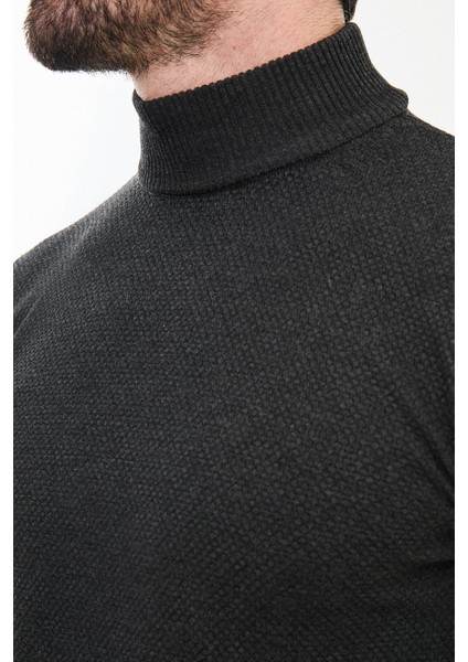 Dokulu Antrasit Slim Fit Yarım Balıkçı Yaka Erkek Triko Kazak fiyatları
