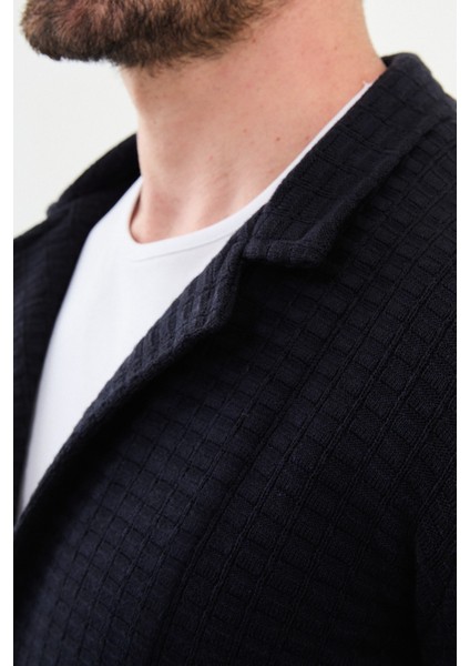 Desenli Lacivert Slim Fit Erkek Triko Ceket