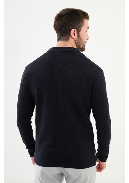 Desenli Lacivert Slim Fit Erkek Triko Ceket