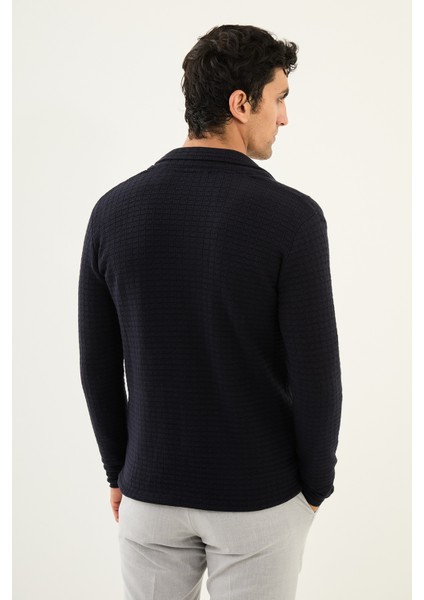 Desenli Lacivert Slim Fit Erkek Triko Ceket
