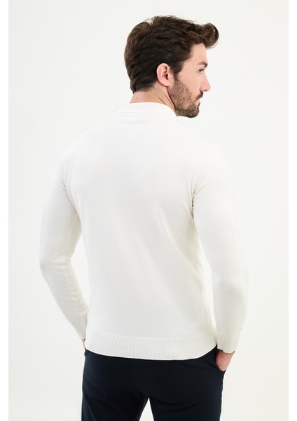 Düz Ekru Slim Fit Polo Yaka Erkek Triko Kazak modelleri