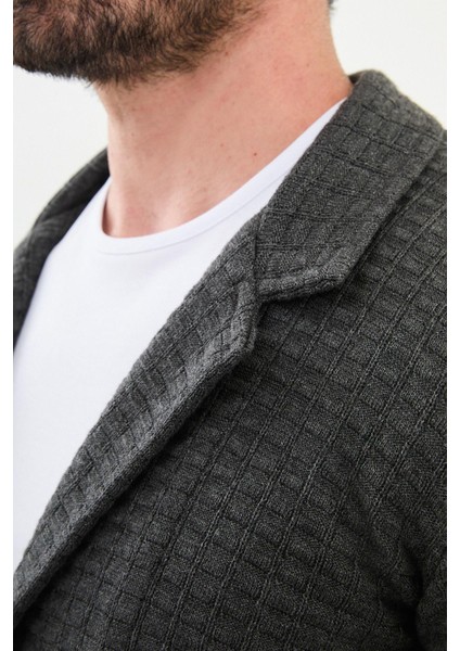 Desenli Antrasit Slim Fit Erkek Triko Ceket