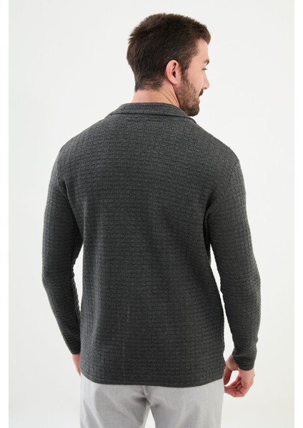 Desenli Antrasit Slim Fit Erkek Triko Ceket