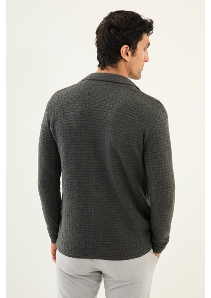 Desenli Antrasit Slim Fit Erkek Triko Ceket