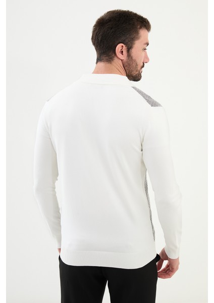 Desenli Ekru Slim Fit Hakim Yaka Yün Erkek Hırka