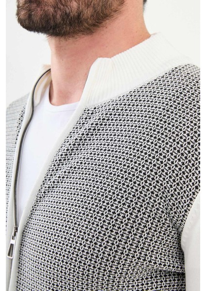 Desenli Ekru Slim Fit Hakim Yaka Yün Erkek Hırka fiyatları