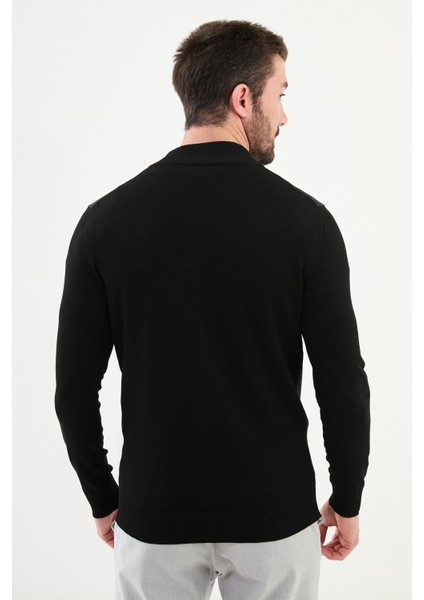 Desenli Siyah Slim Fit Hakim Yaka Yün Erkek Hırka