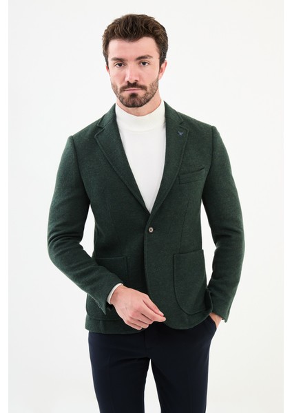 Düz Haki Slim Fit Torba Cep Mono Yaka Yün Erkek Ceket modelleri