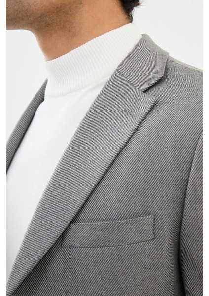 Çizgili Gri Slim Fit Mono Yaka Klasik Yün Erkek Ceket fiyatları