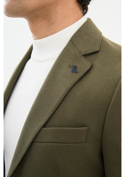 Desenli Haki Slim Fit Torba Cep Mono Yaka Erkek Ceket