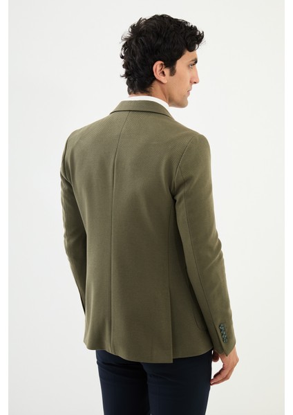 Desenli Haki Slim Fit Torba Cep Mono Yaka Erkek Ceket