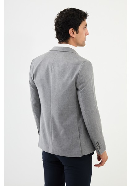 Çizgili Gri Slim Fit Mono Yaka Klasik Yün Erkek Ceket modelleri