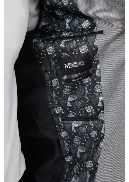 Çizgili Gri Slim Fit Mono Yaka Klasik Yün Erkek Ceket fırsatları