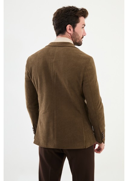 Çizgili Kamel Rengi Slim Fit Torba Cep Mono Yaka Kadife Erkek Ceket fırsatları