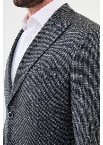 Desenli Lacivert Slim Fit Mono Yaka Klasik Yün Erkek Ceket fiyatları