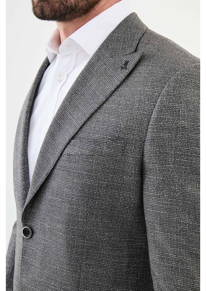 Desenli Antrasit Slim Fit Mono Yaka Klasik Yün Erkek Ceket fiyatları