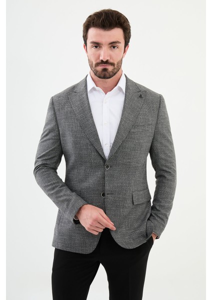 Desenli Antrasit Slim Fit Mono Yaka Klasik Yün Erkek Ceket modelleri