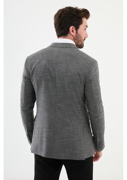 Desenli Antrasit Slim Fit Mono Yaka Klasik Yün Erkek Ceket fırsatları