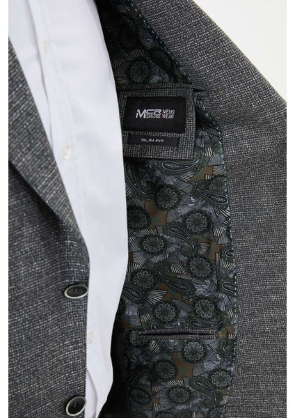 Desenli Antrasit Slim Fit Mono Yaka Klasik Yün Erkek Ceket indirimleri