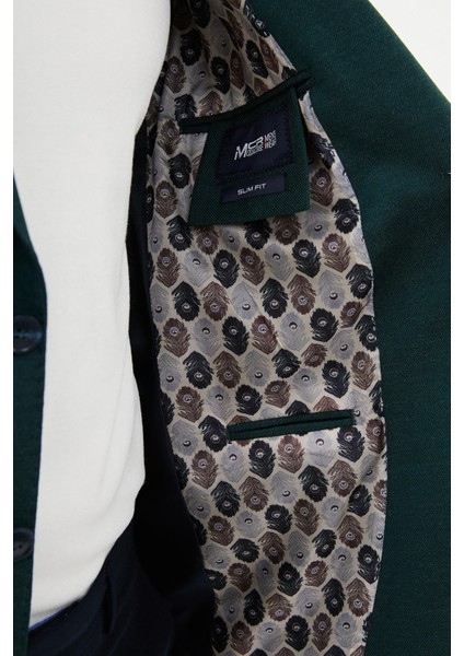 Düz Zümrüt Rengi Slim Fit Torba Cep Mono Yaka Punto Dikiş Erkek Ceket