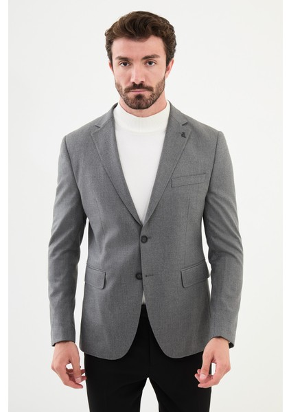 Düz Gri Slim Fit Mono Yaka Klasik Erkek Ceket modelleri