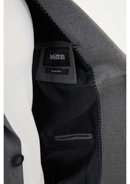 Düz Gri Slim Fit Mono Yaka Klasik Erkek Ceket indirimleri