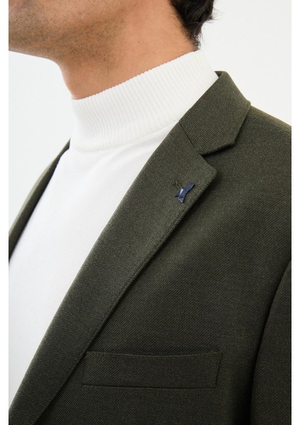 Düz Haki Slim Fit Mono Yaka Klasik Erkek Ceket