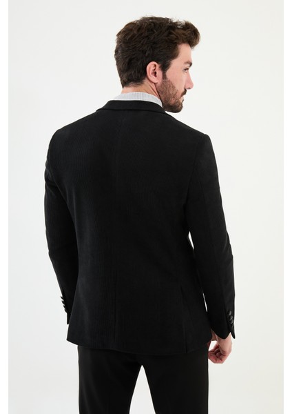 Çizgili Siyah Slim Fit Torba Cep Mono Yaka Kadife Erkek Ceket fırsatları