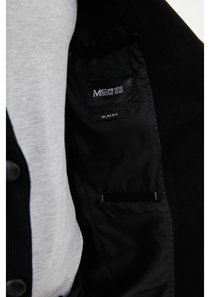Çizgili Siyah Slim Fit Torba Cep Mono Yaka Kadife Erkek Ceket indirimleri