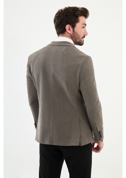 Çizgili Vizon Rengi Slim Fit Torba Cep Mono Yaka Kadife Erkek Ceket fırsatları