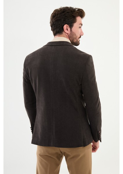 Çizgili Kahverengi Slim Fit Torba Cep Mono Yaka Kadife Erkek Ceket fırsatları