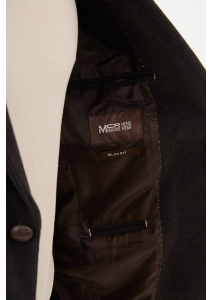 Çizgili Kahverengi Slim Fit Torba Cep Mono Yaka Kadife Erkek Ceket indirimleri