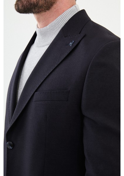 Düz Lacivert Slim Fit Torba Cep Geniş Yaka Punto Dikiş Erkek Ceket fiyatları