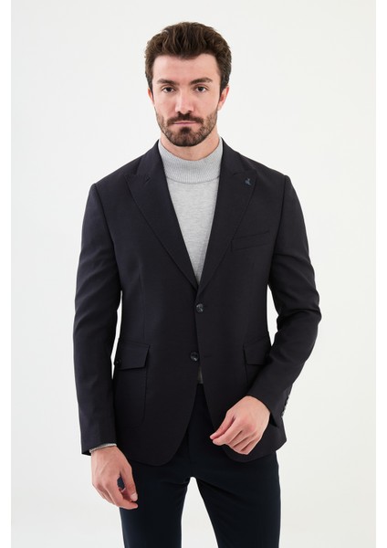 Düz Lacivert Slim Fit Torba Cep Geniş Yaka Punto Dikiş Erkek Ceket modelleri