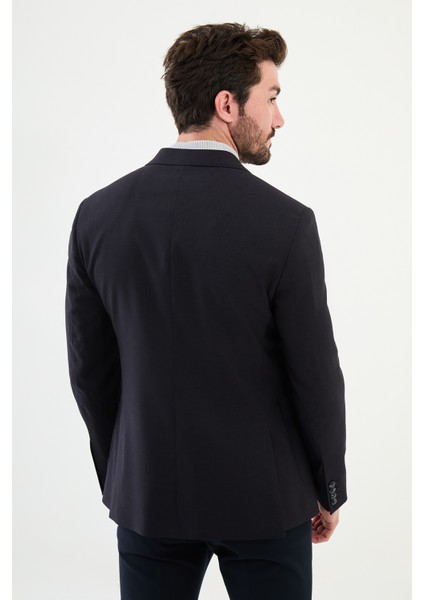 Düz Lacivert Slim Fit Torba Cep Geniş Yaka Punto Dikiş Erkek Ceket fırsatları