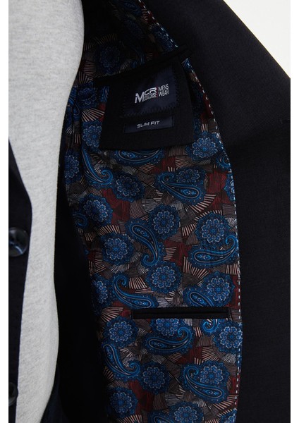 Düz Lacivert Slim Fit Torba Cep Geniş Yaka Punto Dikiş Erkek Ceket indirimleri