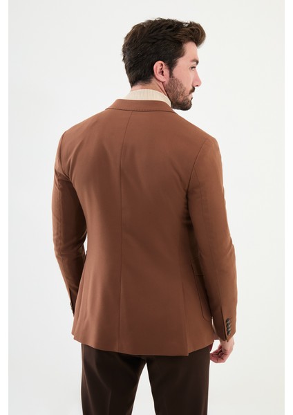 Düz Kahverengi Slim Fit Torba Cep Geniş Yaka Punto Dikiş Erkek Ceket fırsatları
