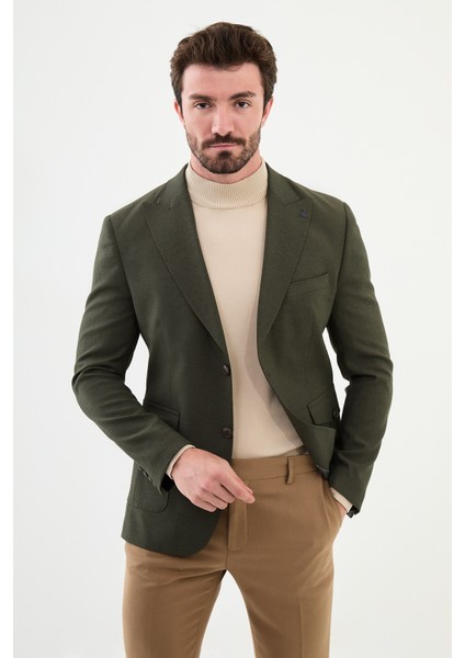 Düz Haki Slim Fit Torba Cep Geniş Yaka Punto Dikiş Erkek Ceket modelleri