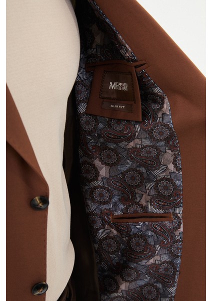 Düz Kahverengi Slim Fit Torba Cep Geniş Yaka Punto Dikiş Erkek Ceket indirimleri
