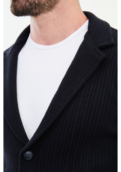 Desenli Lacivert Slim Fit Yün Erkek Triko Ceket fiyatları