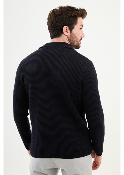 Desenli Lacivert Slim Fit Yün Erkek Triko Ceket modelleri