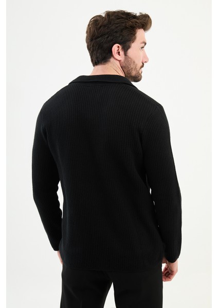 Desenli Siyah Slim Fit Yün Erkek Triko Ceket modelleri