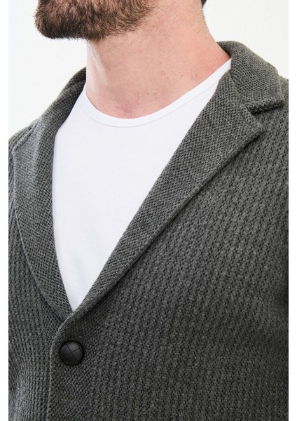 Desenli Antrasit Slim Fit Yün Erkek Triko Ceket fiyatları