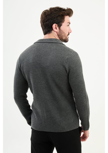 Desenli Antrasit Slim Fit Yün Erkek Triko Ceket modelleri