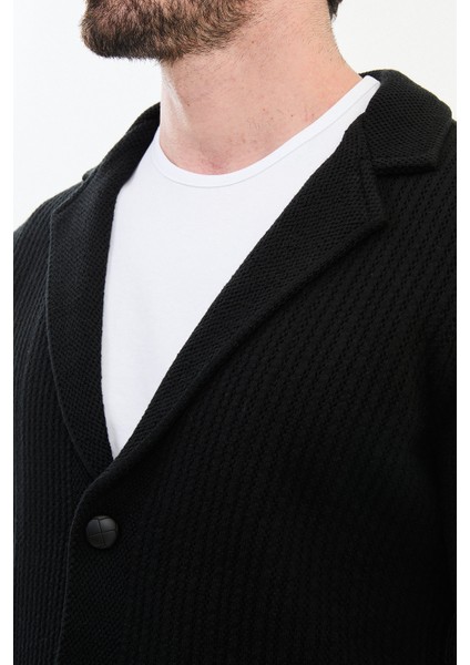 Desenli Siyah Slim Fit Yün Erkek Triko Ceket fiyatları