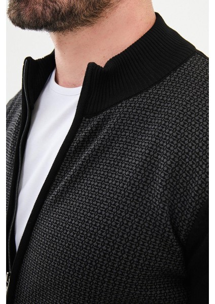 Desenli Siyah Slim Fit Hakim Yaka Yün Erkek Hırka fiyatları