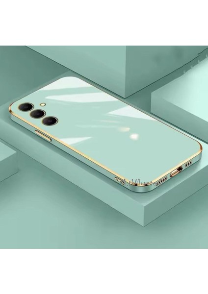 Samsung Galaxy S24 Fe Kılıf Kamera Korumalı Parlak Gold Kenarlı Altın Işleme Detaylı Yumuşak Silikon